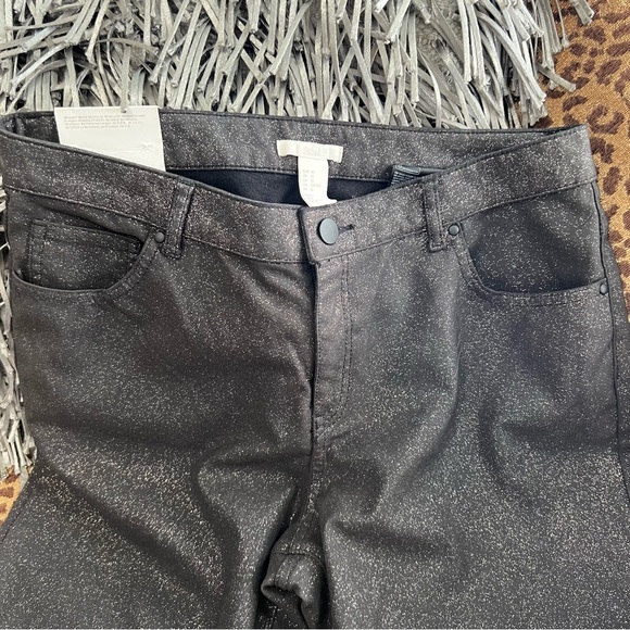 H&M Black Skinny Pants Gold Sparkle Stretch-10 - Picture 4 of 11